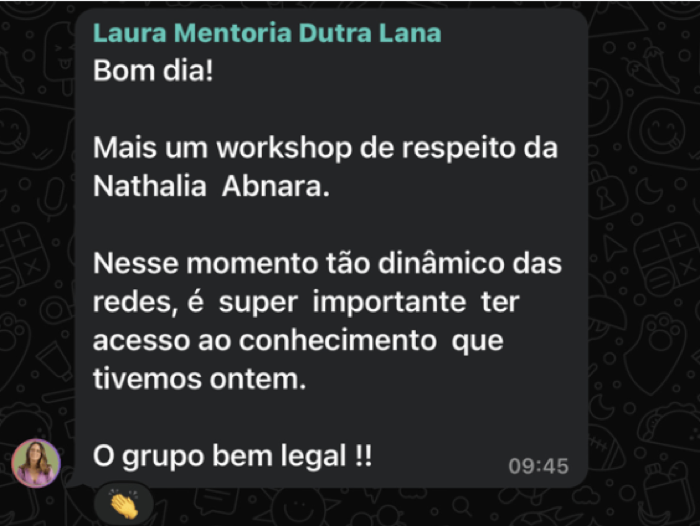 Depoimento de Laura sobre o workshop da Nathália Abnara