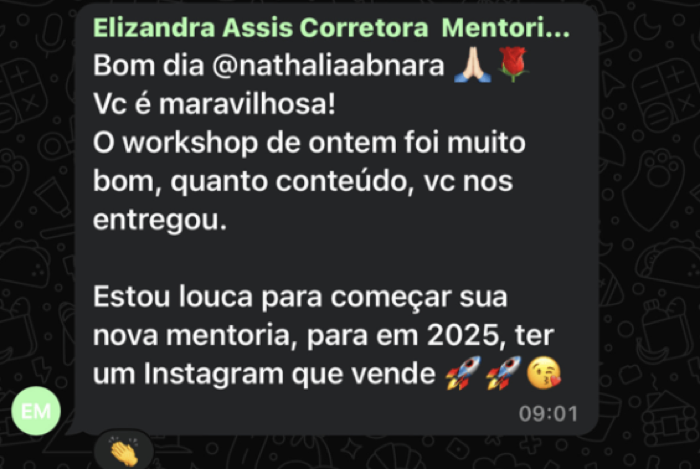 Depoimento de Elizandra, corretora, sobre o workshop