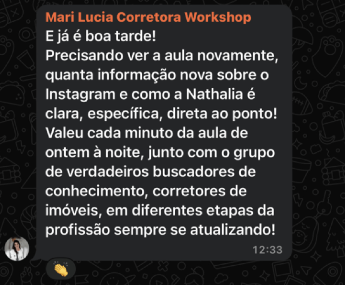 Depoimento de Mari Lucia sobre a aula da Nathália Abnara